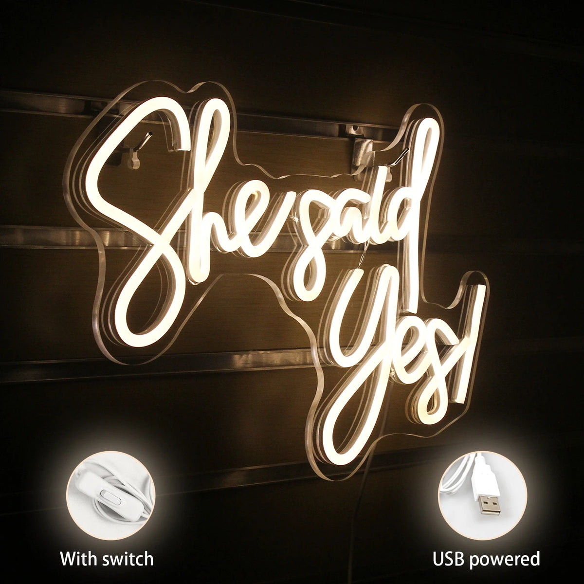 She Said Yes – LED-neonskylt (5 V USB)
