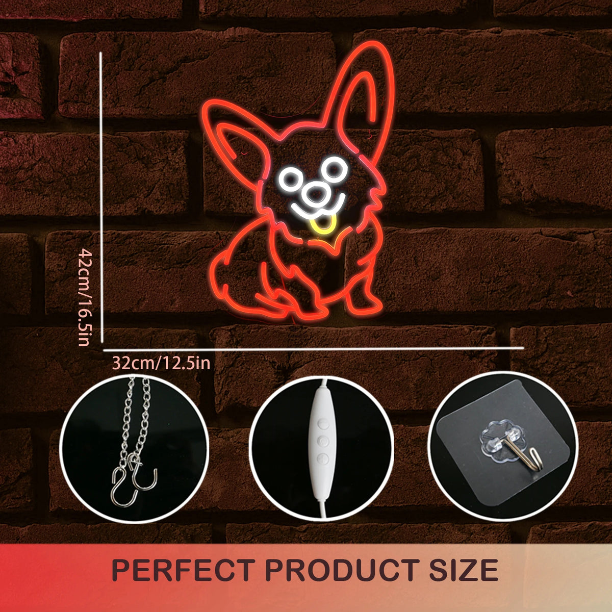 Röd corgi – LED-neonskylt (5 V USB)