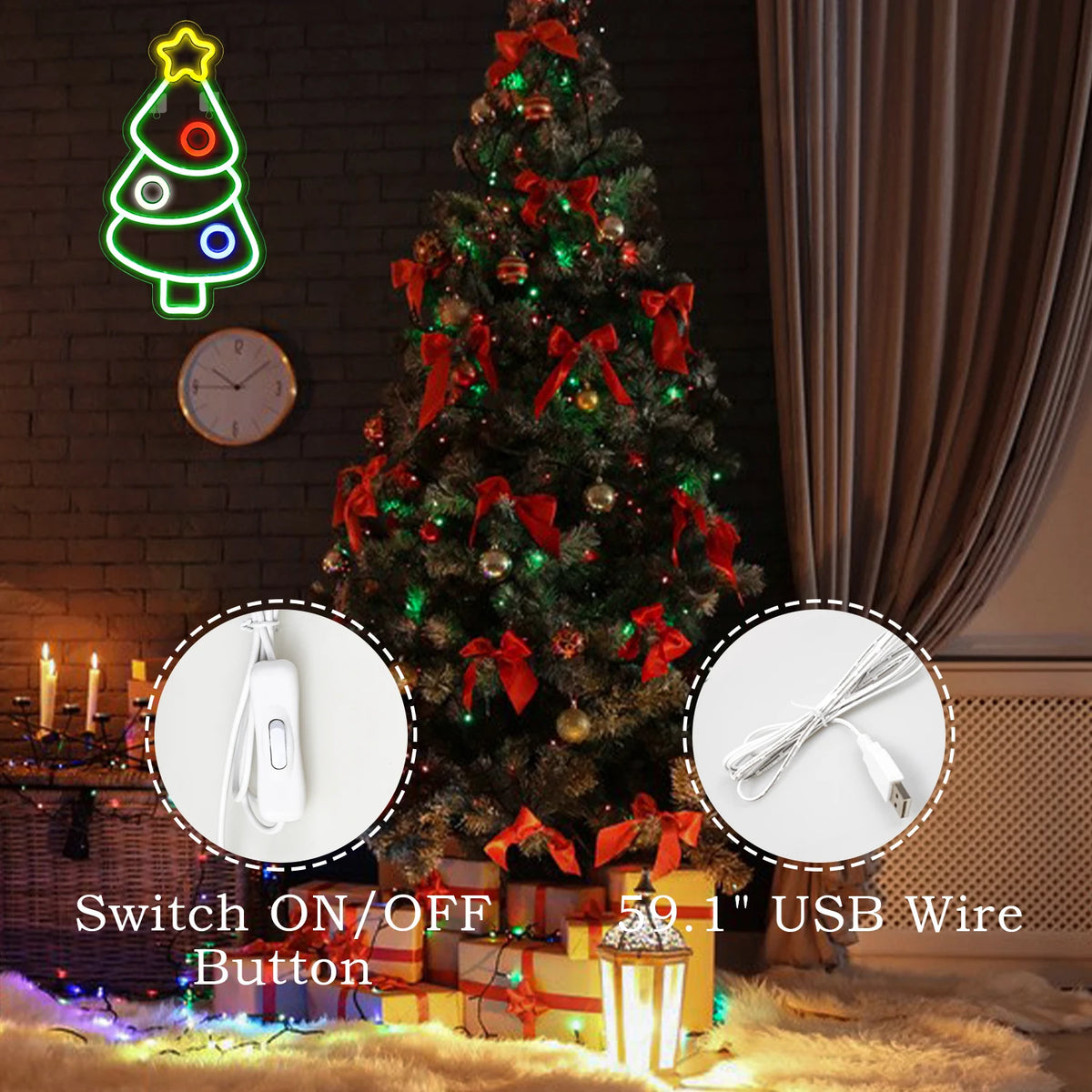 Julgran – LED-neonskylt (5 V USB)