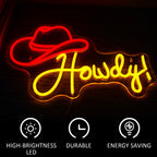 Howdy Cowboy Hat 5V USB LED Neon Sign - Budget Friendly