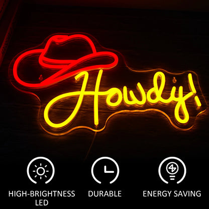 Howdy Cowboyhatt 5V USB LED Ljusskylt - Budgetvänlig