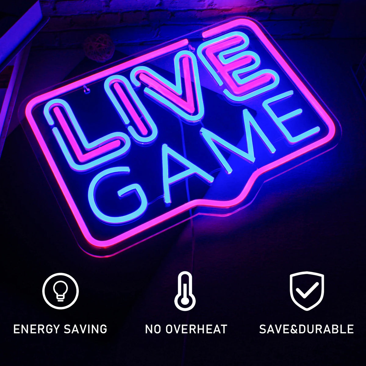 LIVE GAME – Rektangulär ram – LED-neonskylt (5 V USB)