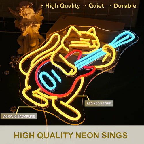 Katt som spelar gitarr – LED-neonskylt (5 V USB)