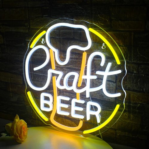 Craft BEER – Ölglas och rund kant – LED-ljusskylt (5 V USB)