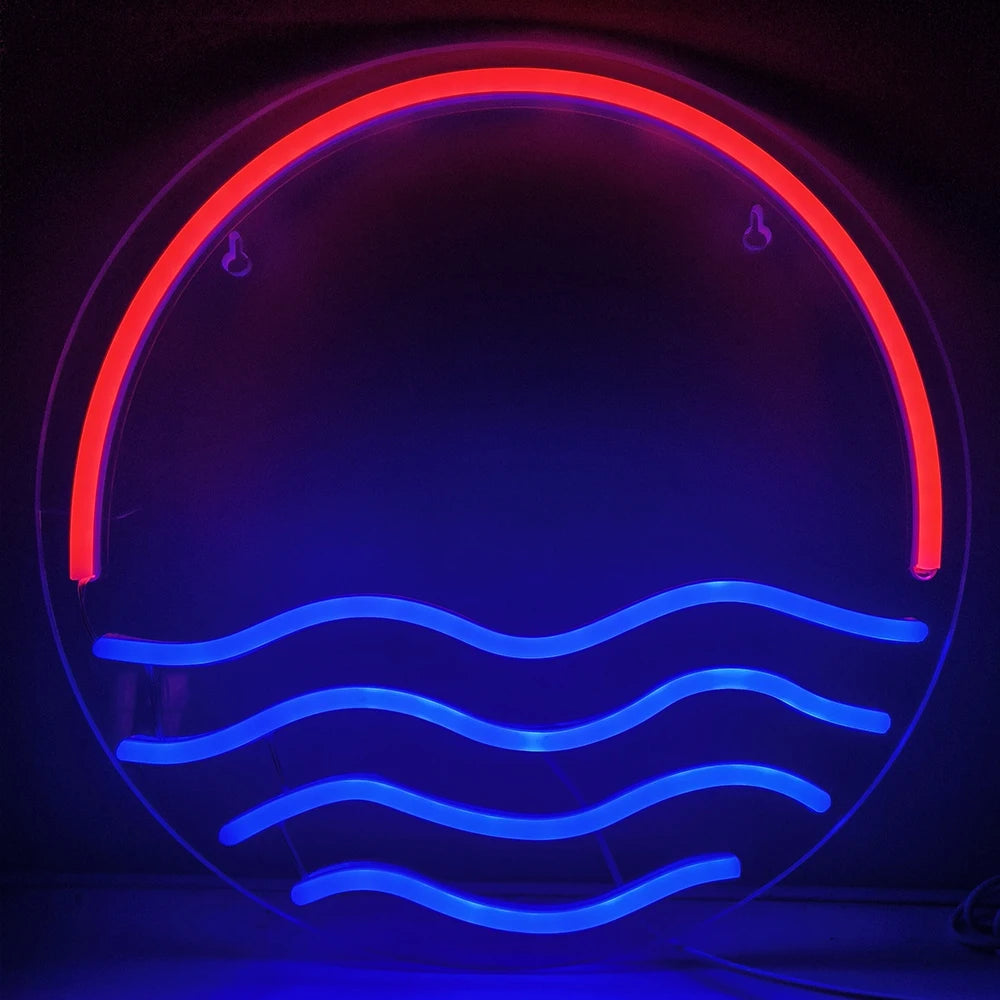 Solnedgång och hav – LED-neonskylt (5 V USB)