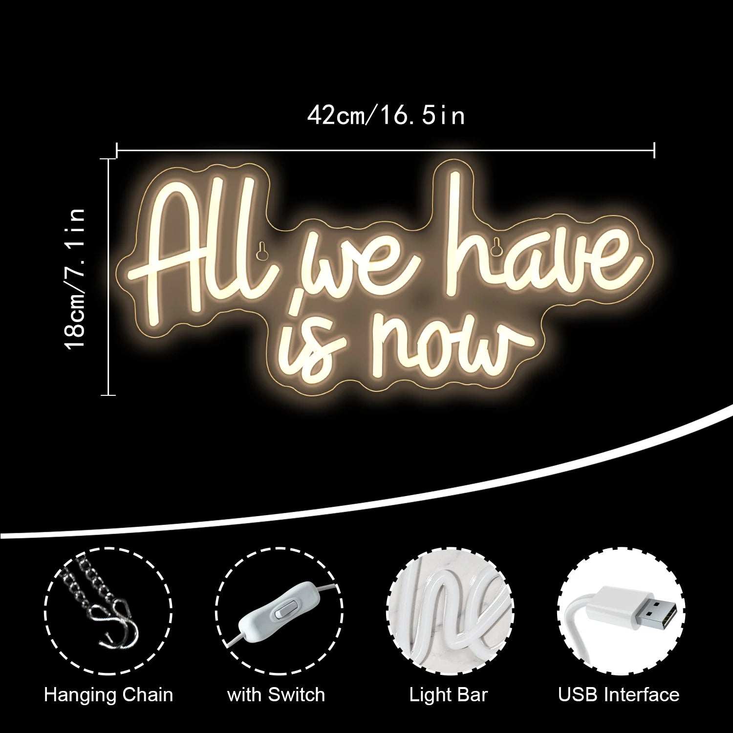 All We Have Is Now 5V USB LED Ljusskylt - Budgetvänlig