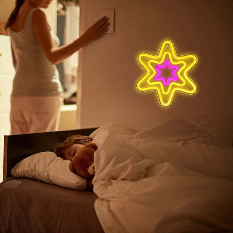 Hexagonal Stjärna 5V USB LED Neonskylt - Prisvänlig