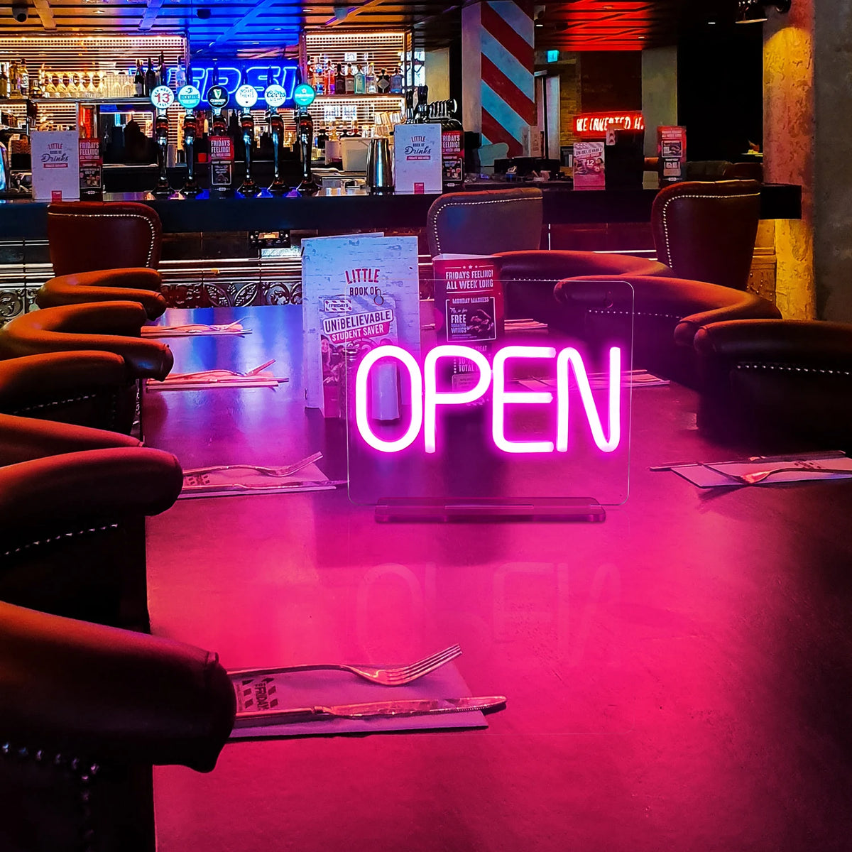 Open – Tydliga tryckbokstäver – LED-ljusskylt (5 V USB)