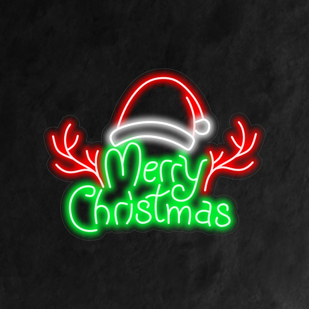 "Santa Hat Merry Christmas Neon Sign" är ett festligt och glädjefyllt tillskott till din inredning med semestertema. Ett neonljus som sprider julglädje med en tomteluva.