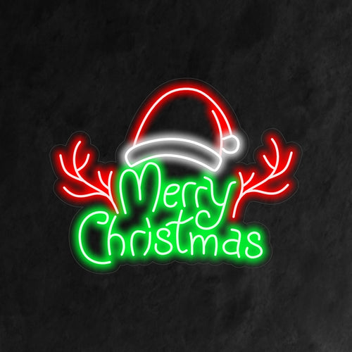 "Santa Hat Merry Christmas Neon Sign" är ett festligt och glädjefyllt tillskott till din inredning med semestertema. Ett neonljus som sprider julglädje med en tomteluva.