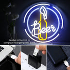 Beer – Ölflaska i rund ram – LED-ljusskylt (5 V USB)