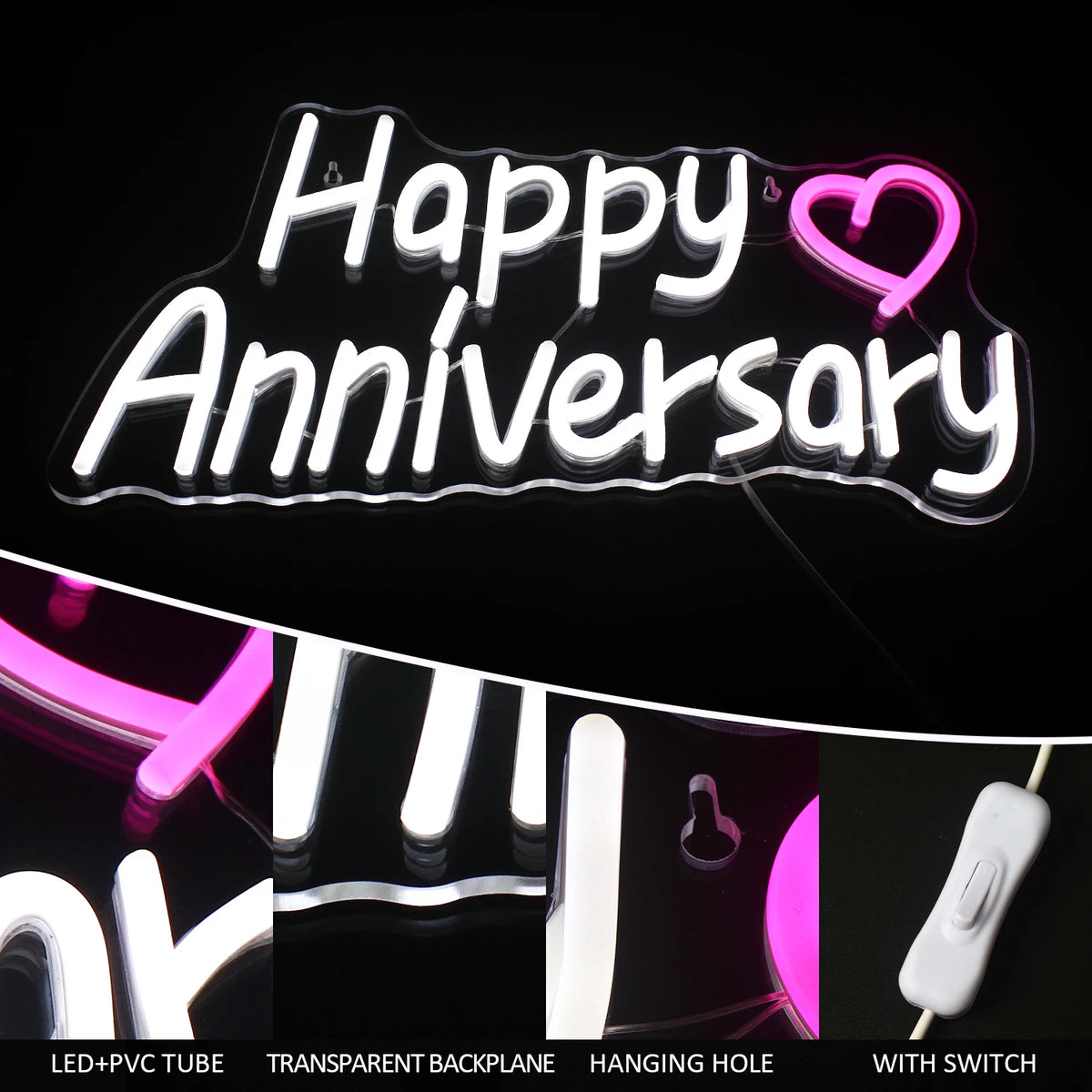Happy Anniversary 5V USB LED Neon Sign - Budget Friendly