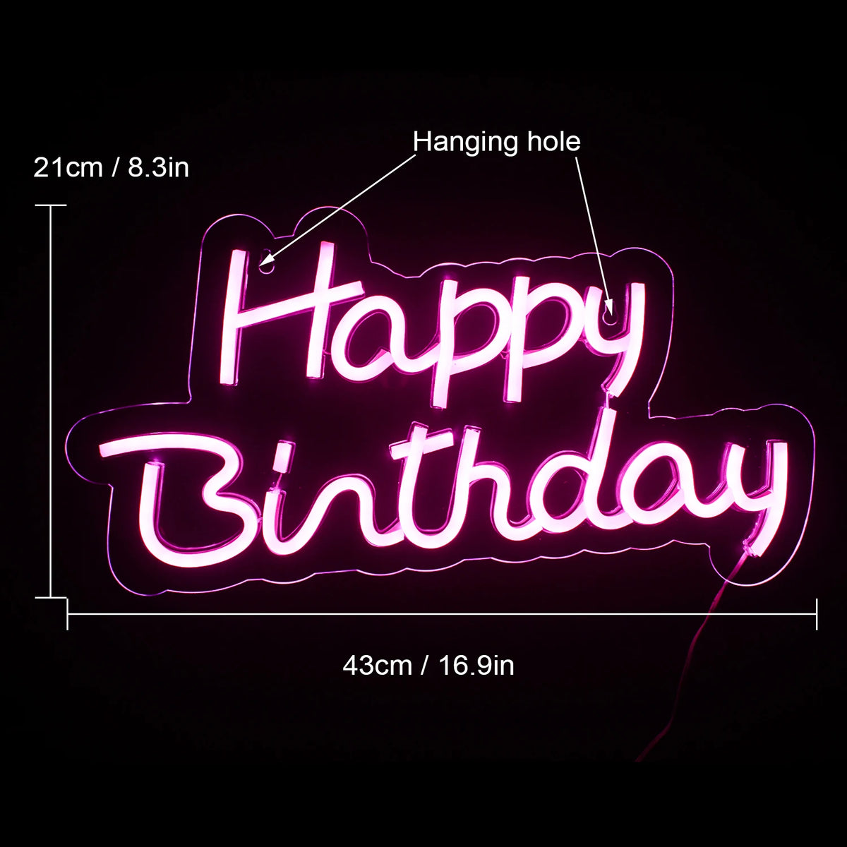 Happy Birthday – LED-neonskylt (5 V USB)