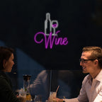 Wine – Vinflaska och glas med rödvinstema – LED-ljusskylt (5 V USB)