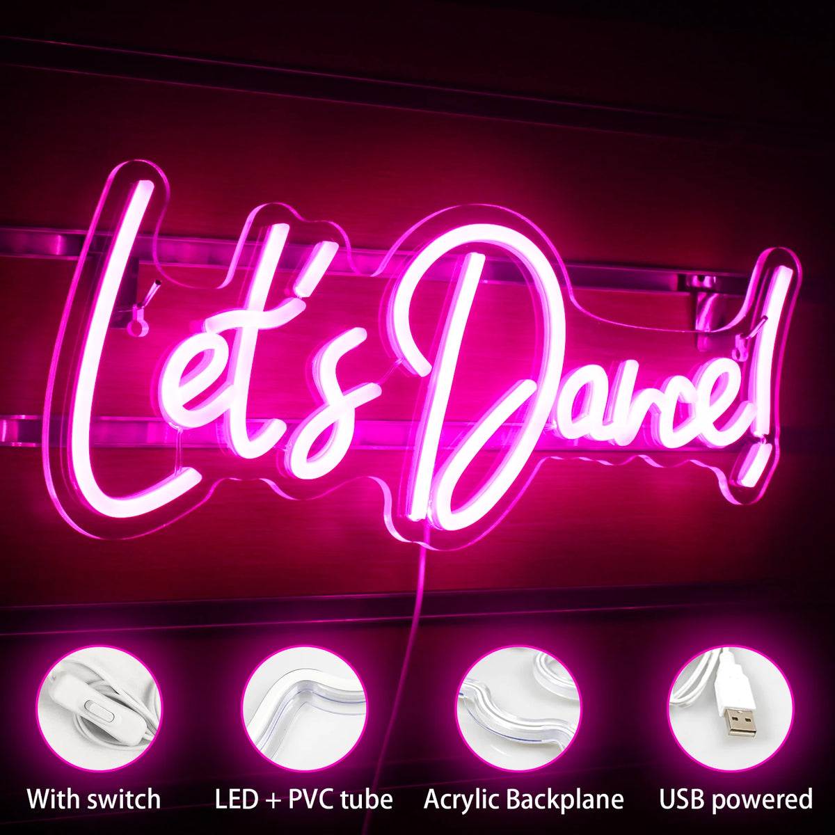 Lets Dance – LED-neonskylt (5 V USB)