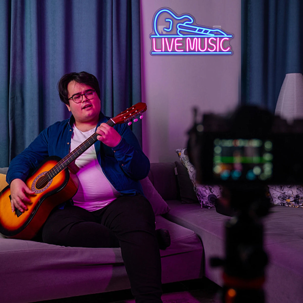 LIVE MUSIC – Gitarr – LED-neonskylt (5 V USB)