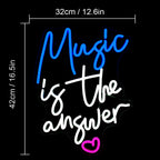 Music is the answer – Hjärta – LED-neonskylt (5 V USB)