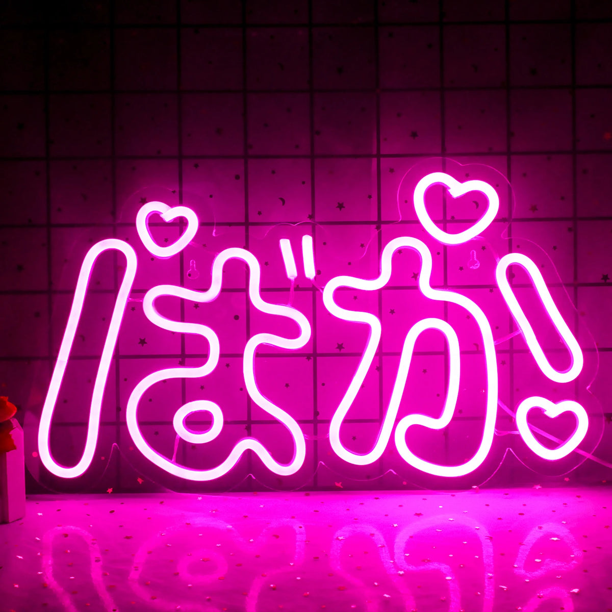 Baka (ばか) – Japansk animebokstavsstil med hjärtan – LED-neonskylt (5 V USB)