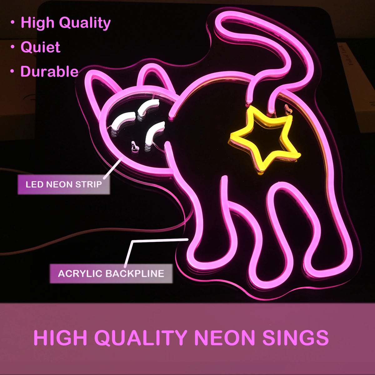Katt – LED-neonskylt (5 V USB)
