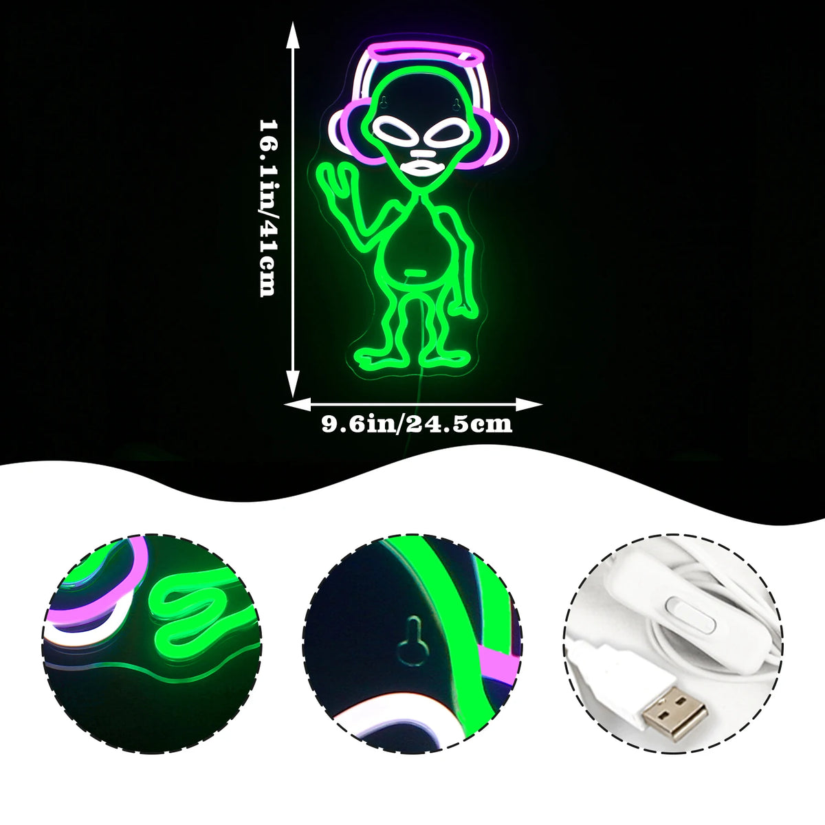Alien Musik 5V USB LED Ljusskylt - Prisvänlig