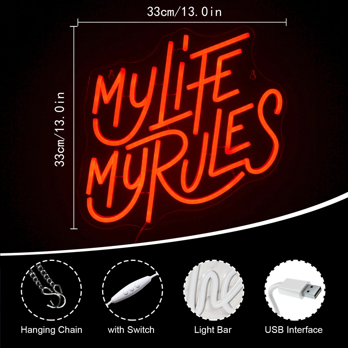 My Life My Rules 5V USB LED Ljusskylt - Prisvärd