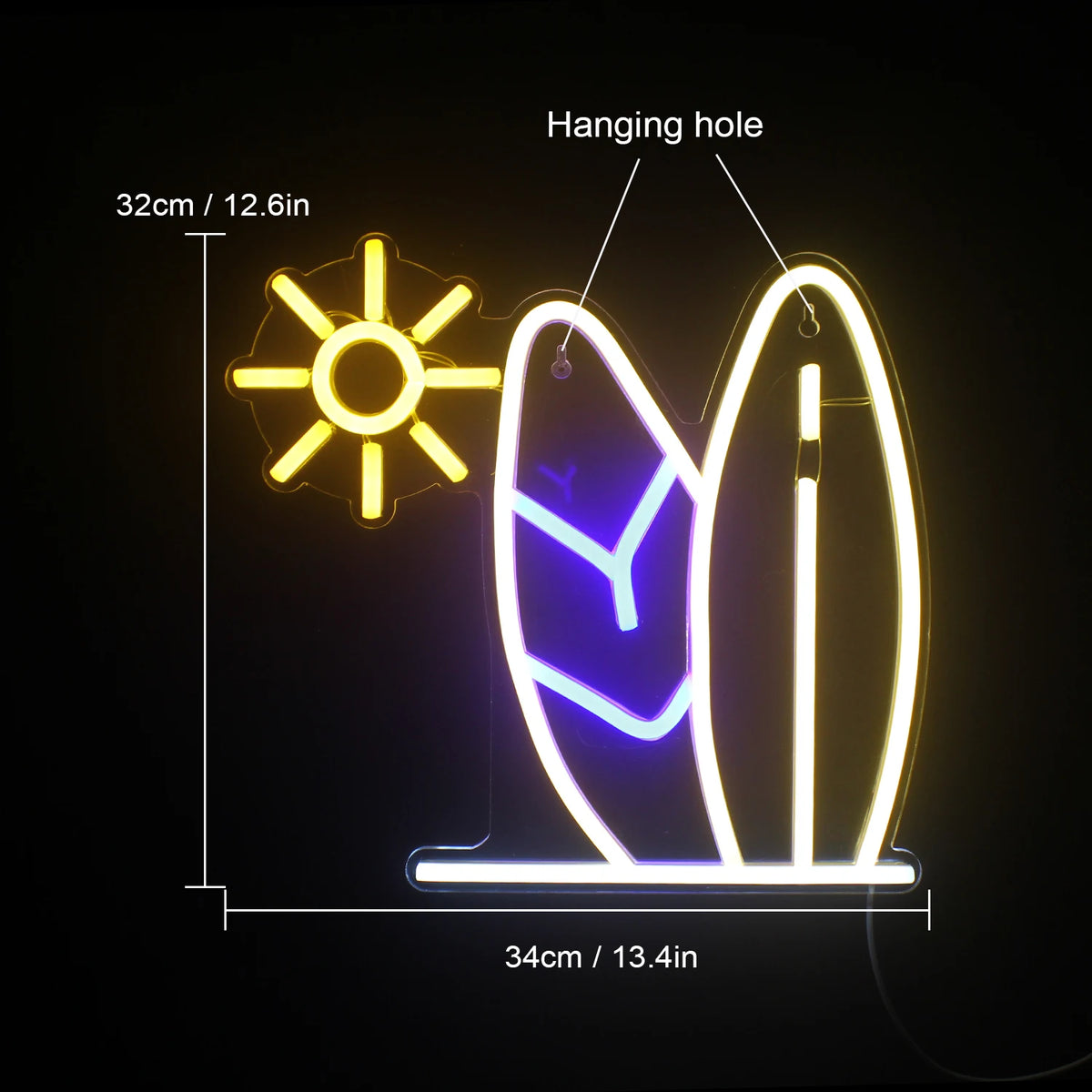 Sol och surfbräda – LED-neonskylt (5 V USB)