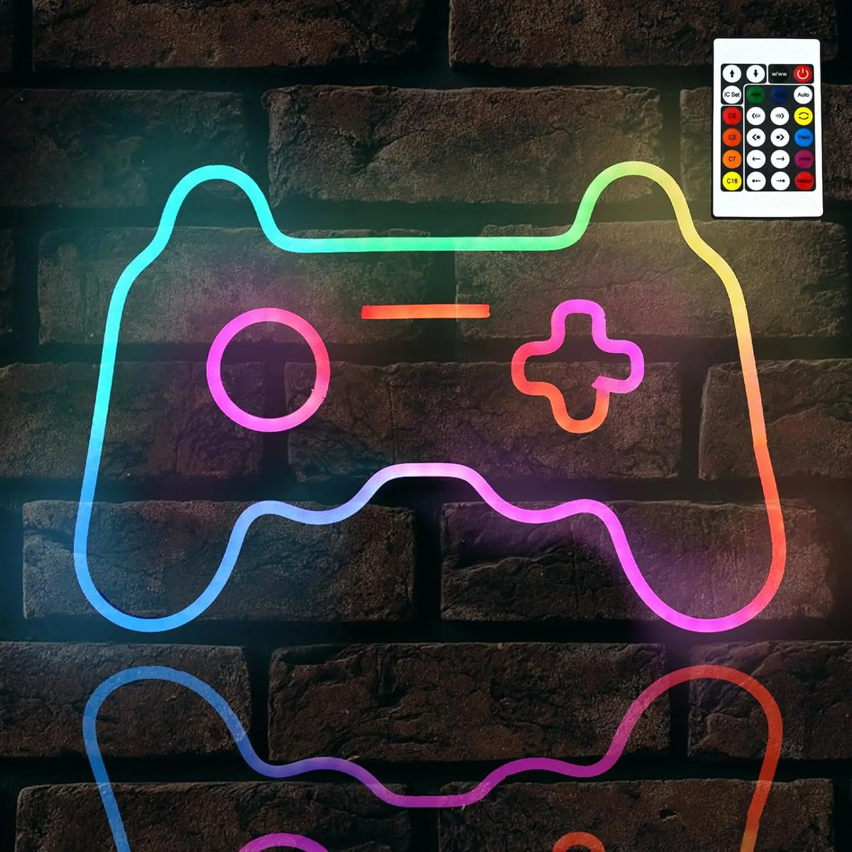 En levande LED neonskylt designad för spelentusiaster.