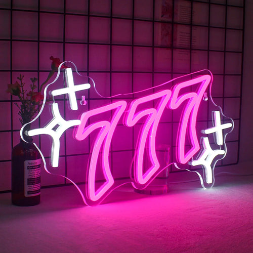 777 – Lyckotal och stjärnor – LED-neonskylt (5 V USB)