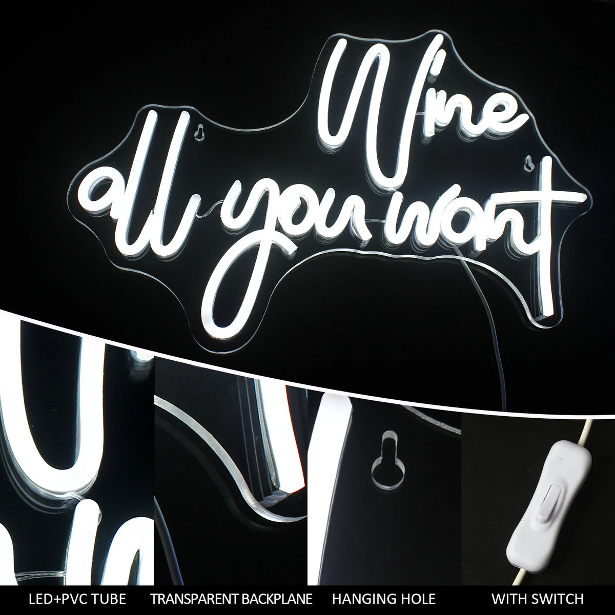 Wine all you want – LED-ljusskylt (5 V USB)
