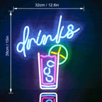 drinks – Glas med sugrör och citrusskiva – LED-ljusskylt (5 V USB)