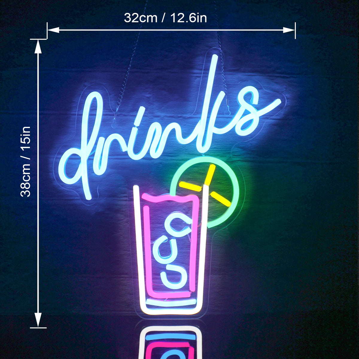 drinks – Glas med sugrör och citrusskiva – LED-ljusskylt (5 V USB)