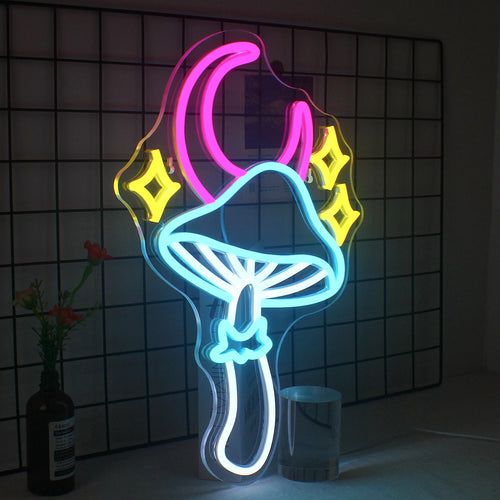 Stjärna, måne och svamp – LED-neonskylt (5 V USB)