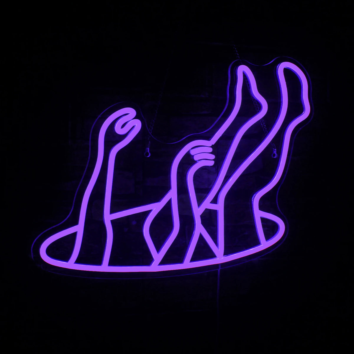 Bilden har en levande, handgjord LED-neonskylt med orden "Come Down" med feta, energiska bokstäver.