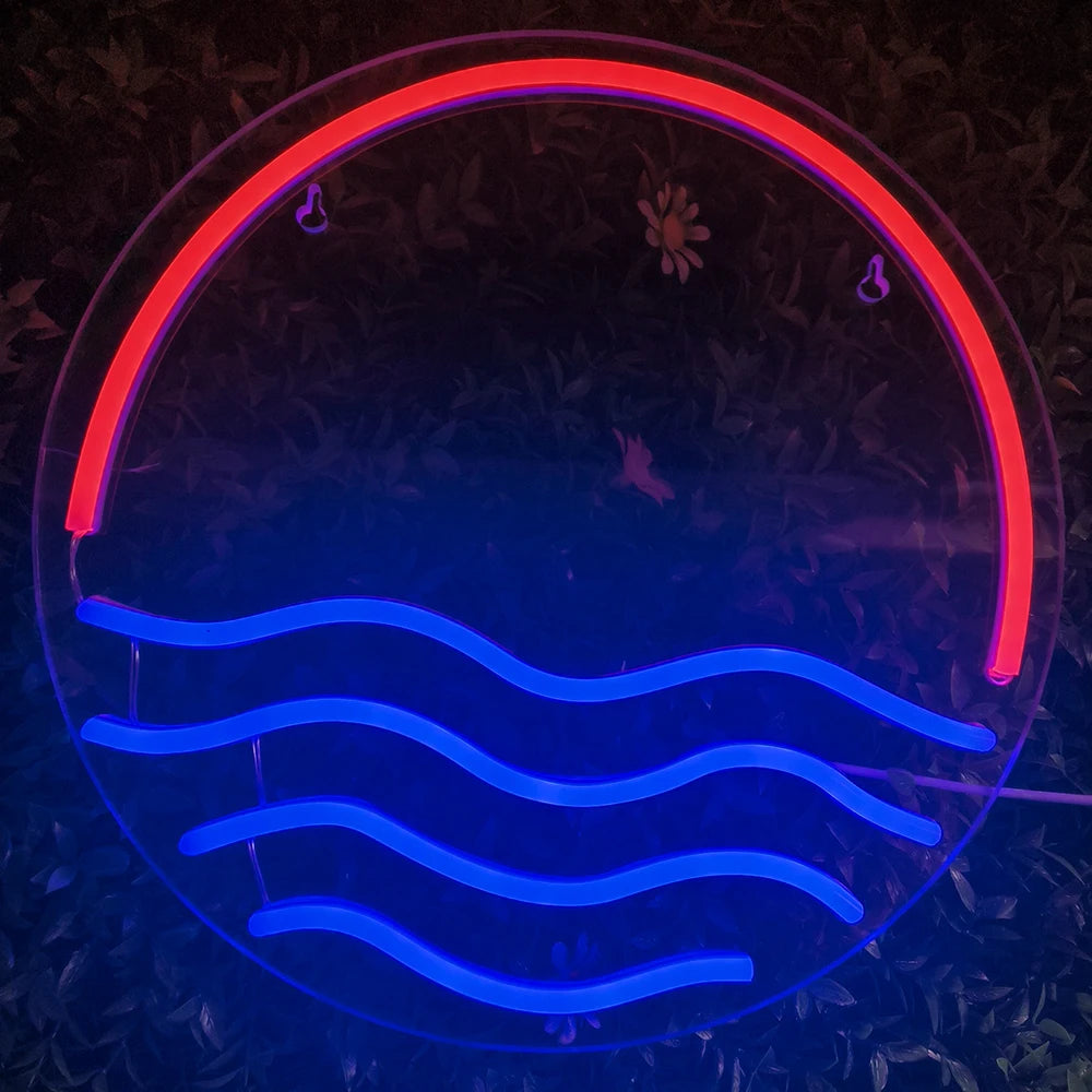 Solnedgång och hav – LED-neonskylt (5 V USB)