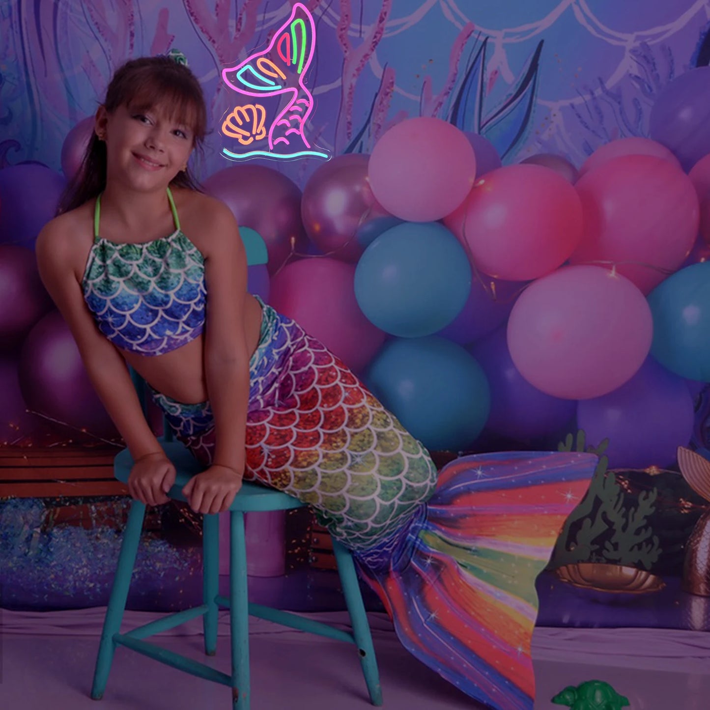 Sjöjungfrusvansar för Flickor Mermaid 5V USB Neonskylt - Budgetvänlig