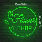 Flower SHOP – Ros och rund ram – LED-neonskylt (5 V USB)