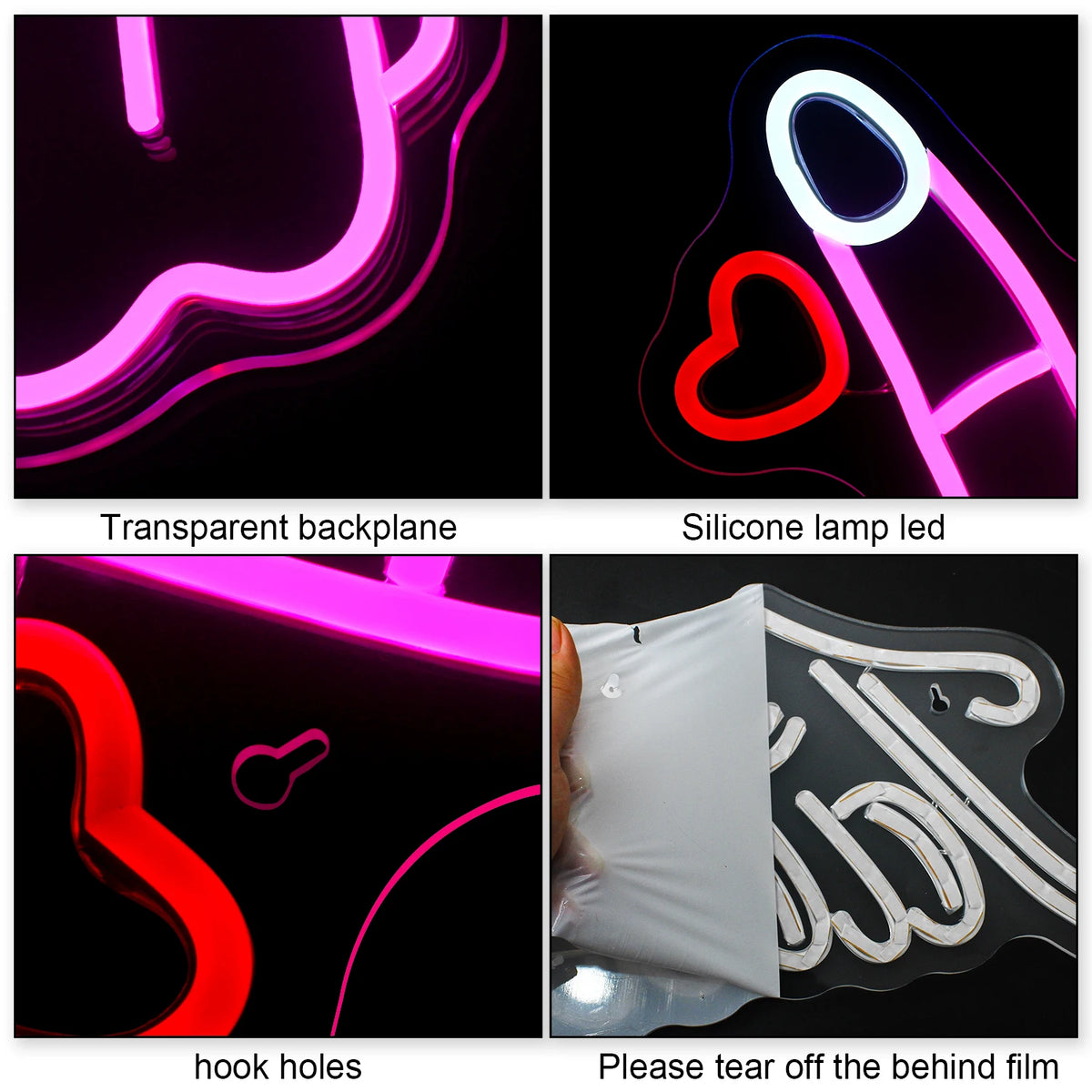 Långfinger och två hjärtan – LED-neonskylt (5 V USB)
