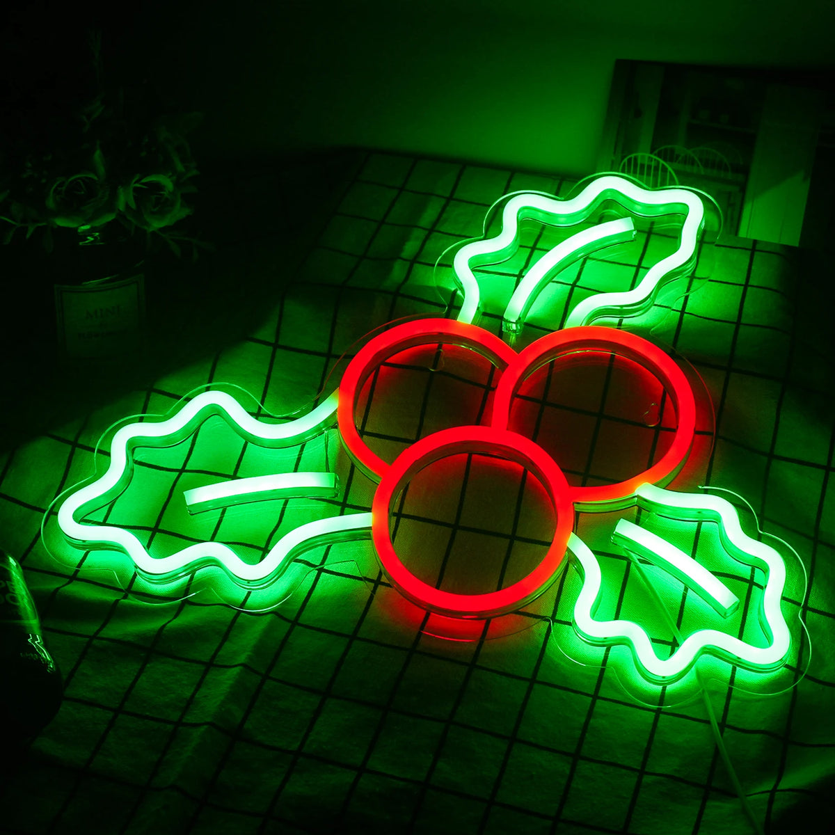 Järnek med bär – LED-neonskylt (5 V USB)