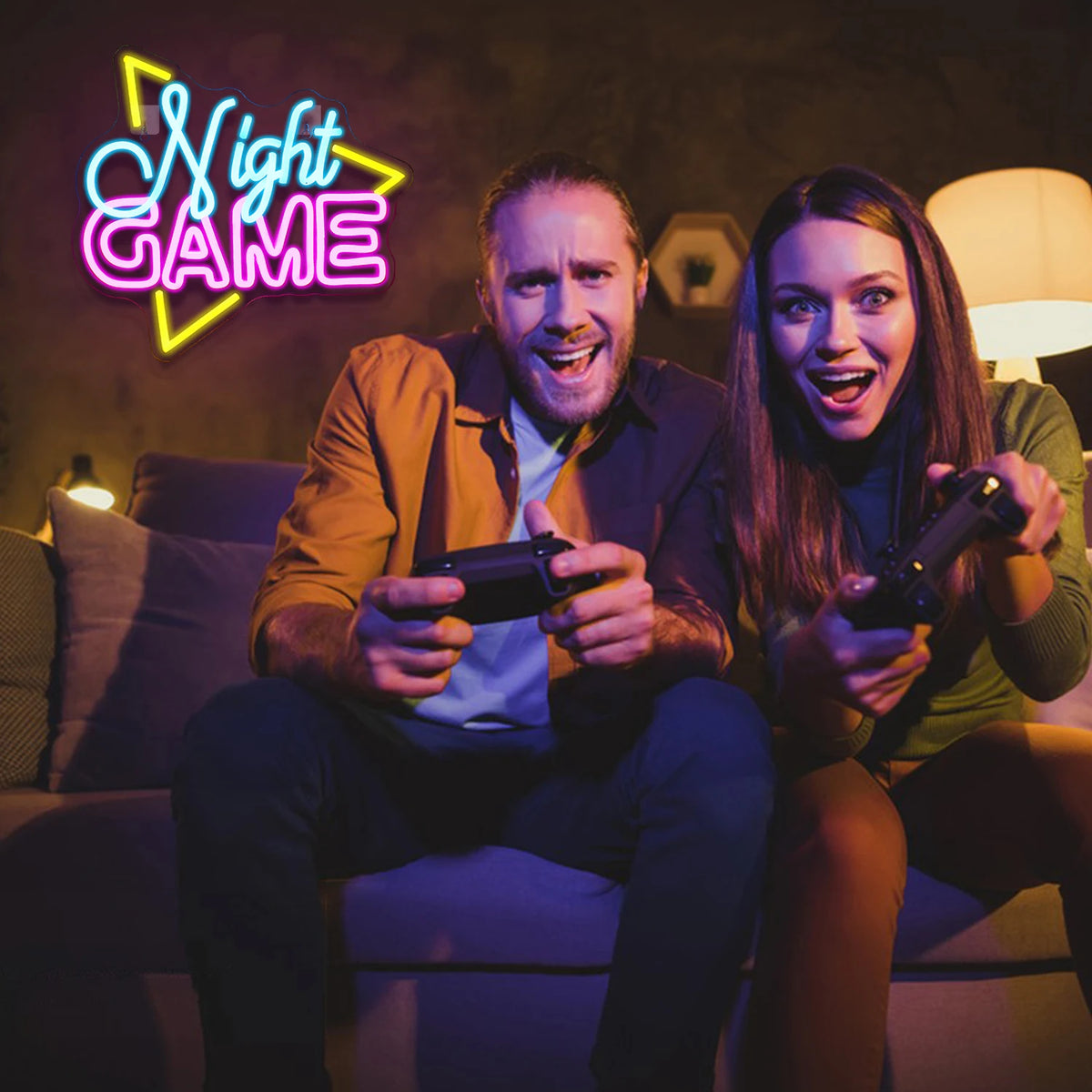 Night GAME – Triangelformad ram – LED-neonskylt (5 V USB)