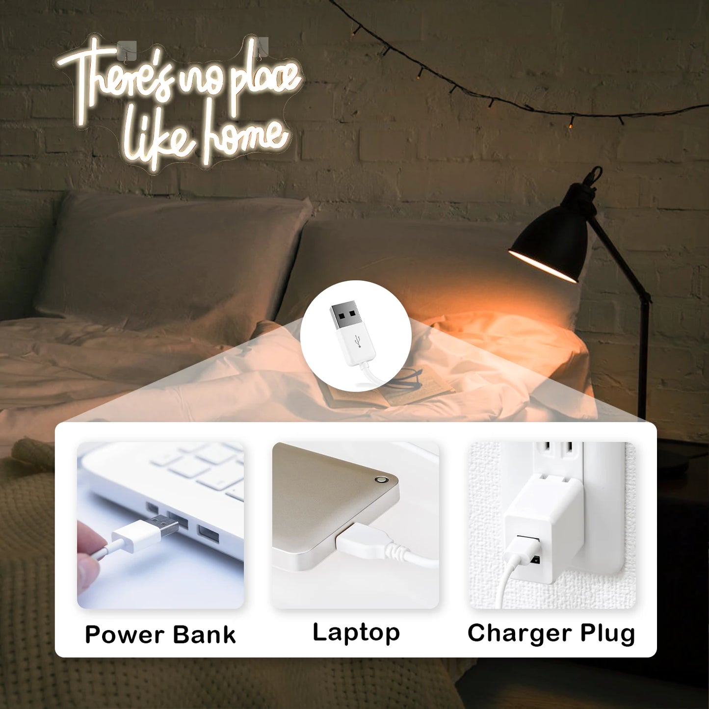 Ingen Plats som Hemma 5V USB LED Ljusskylt - Prisvänlig