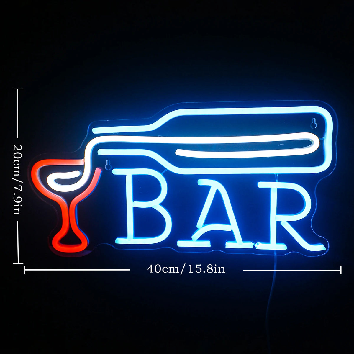 BAR – Vinflaska som häller i ett glas – LED-ljusskylt (5 V USB)