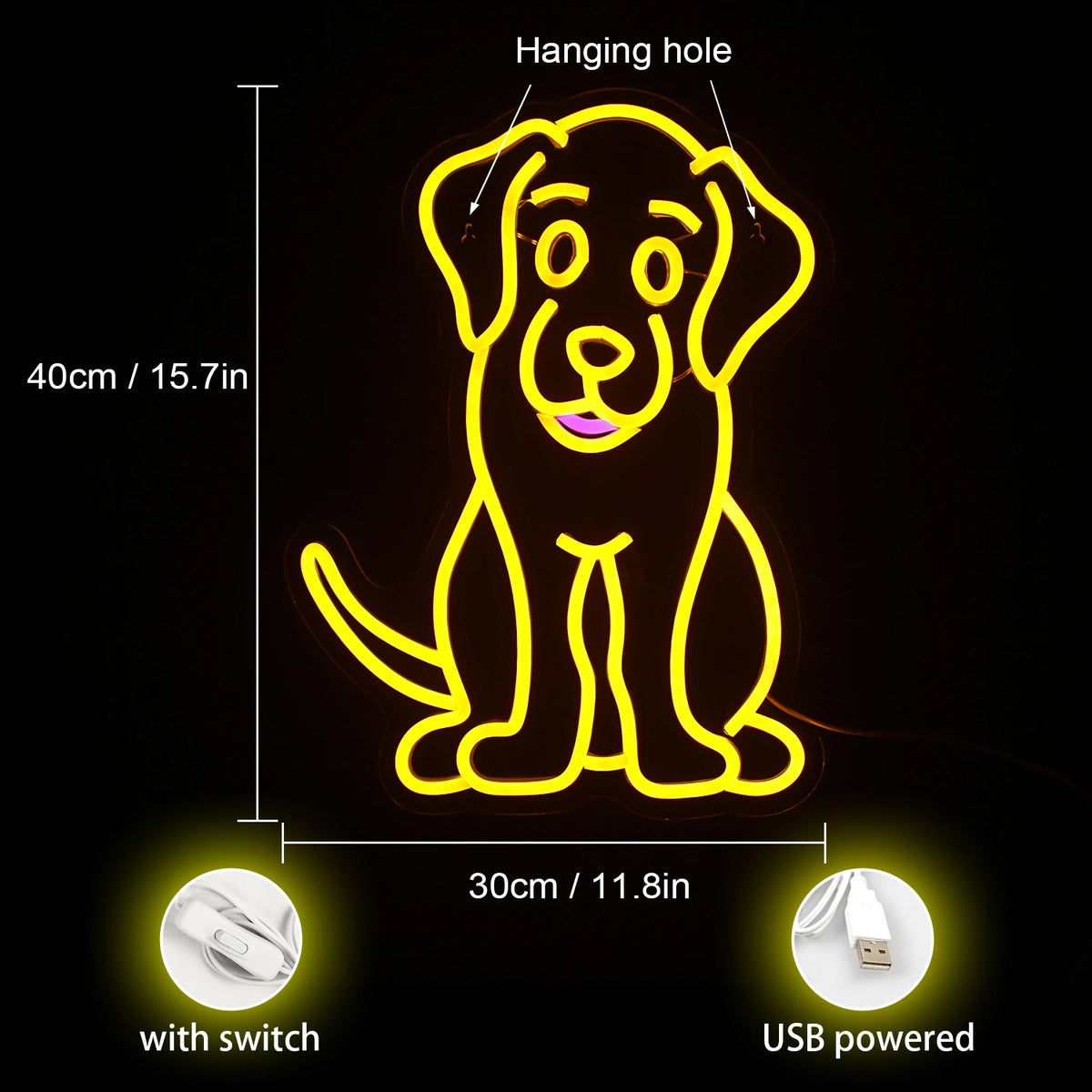 Hund – LED-ljusskylt (5 V USB)