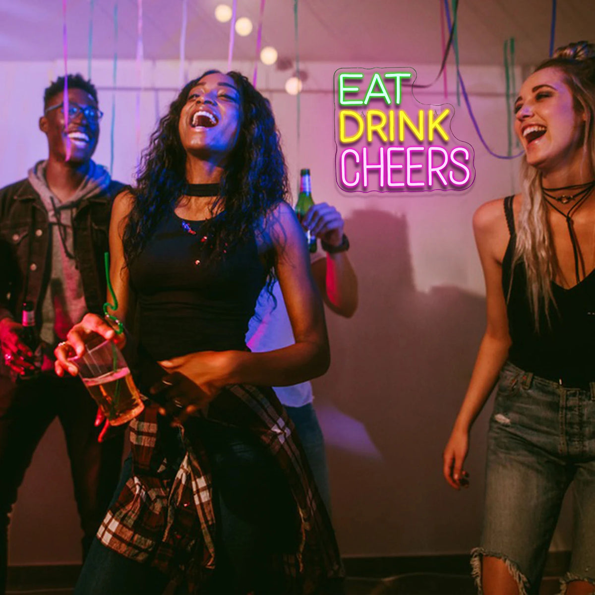 Eat Drink Cheers – LED-ljusskylt (5 V USB)