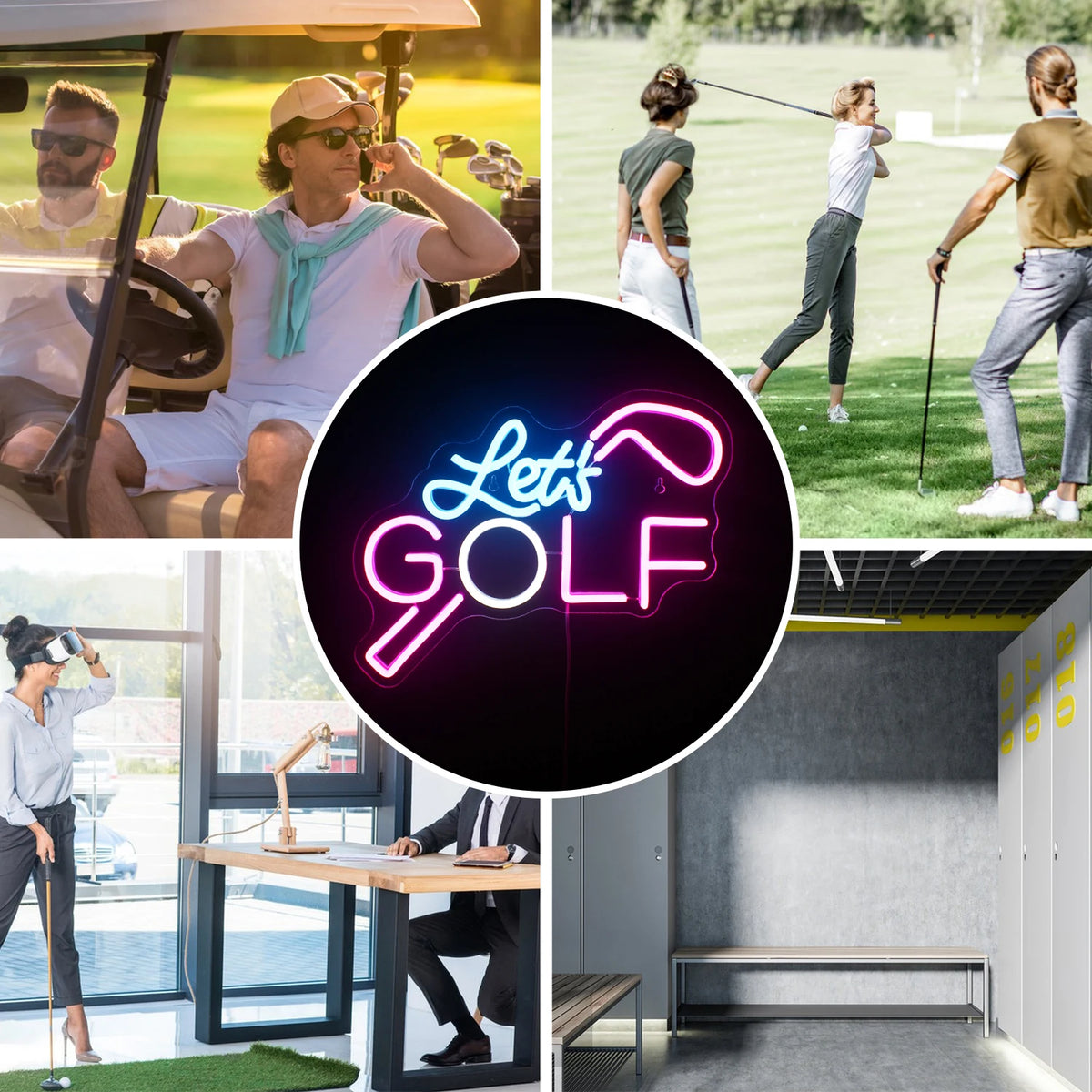 Let's GOLF – Golfklubba – LED-neonskylt (5 V USB)