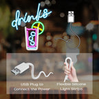 drinks – Glas med sugrör och citrusskiva – LED-ljusskylt (5 V USB)