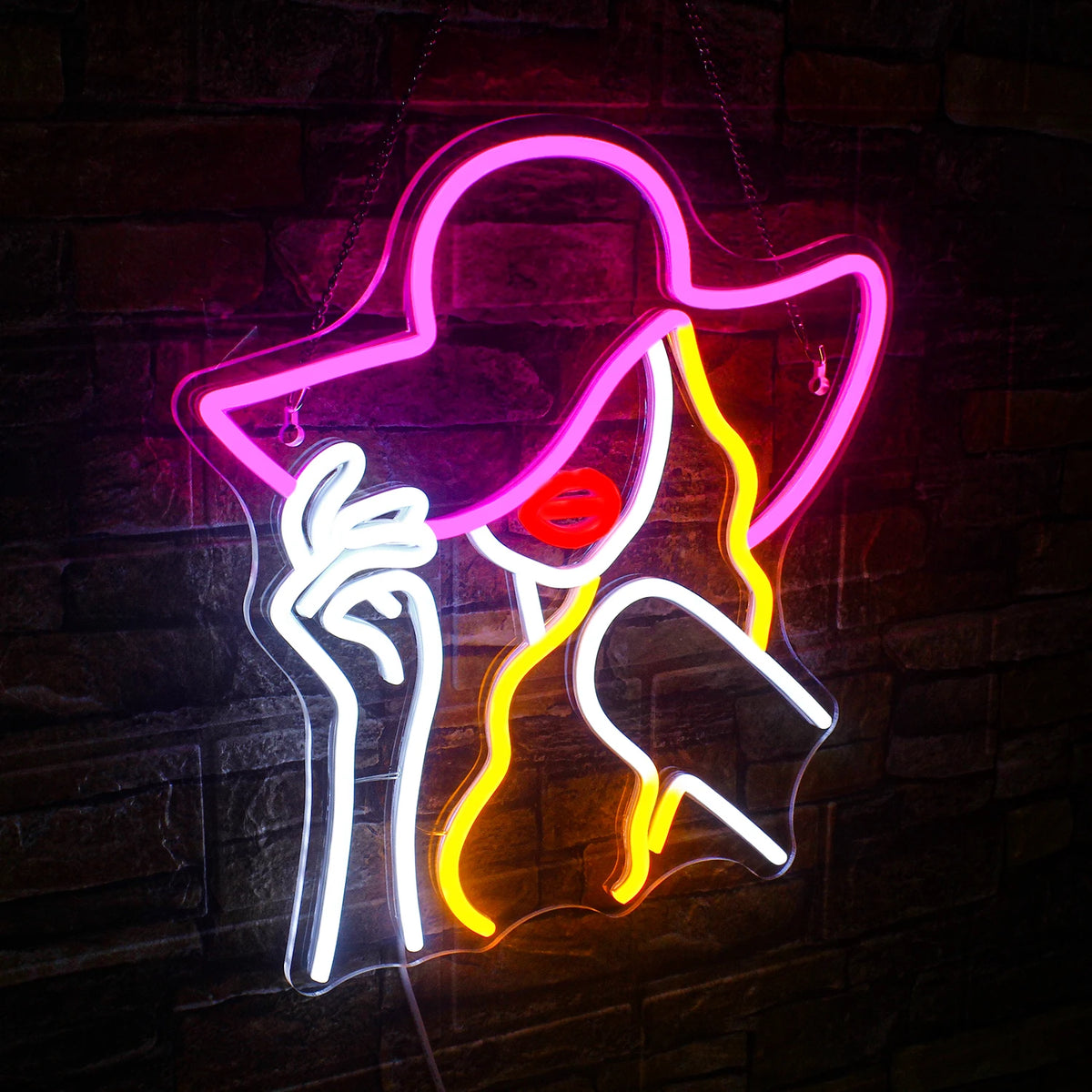 Kvinna med cowboyhatt – LED-neonskylt (5 V USB)