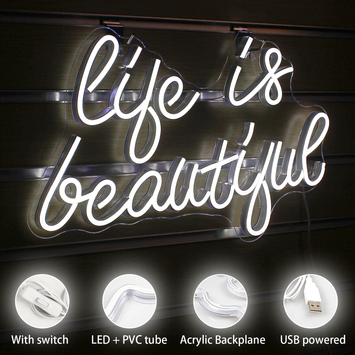 Life is Beautiful – LED-neonskylt (5 V USB)
