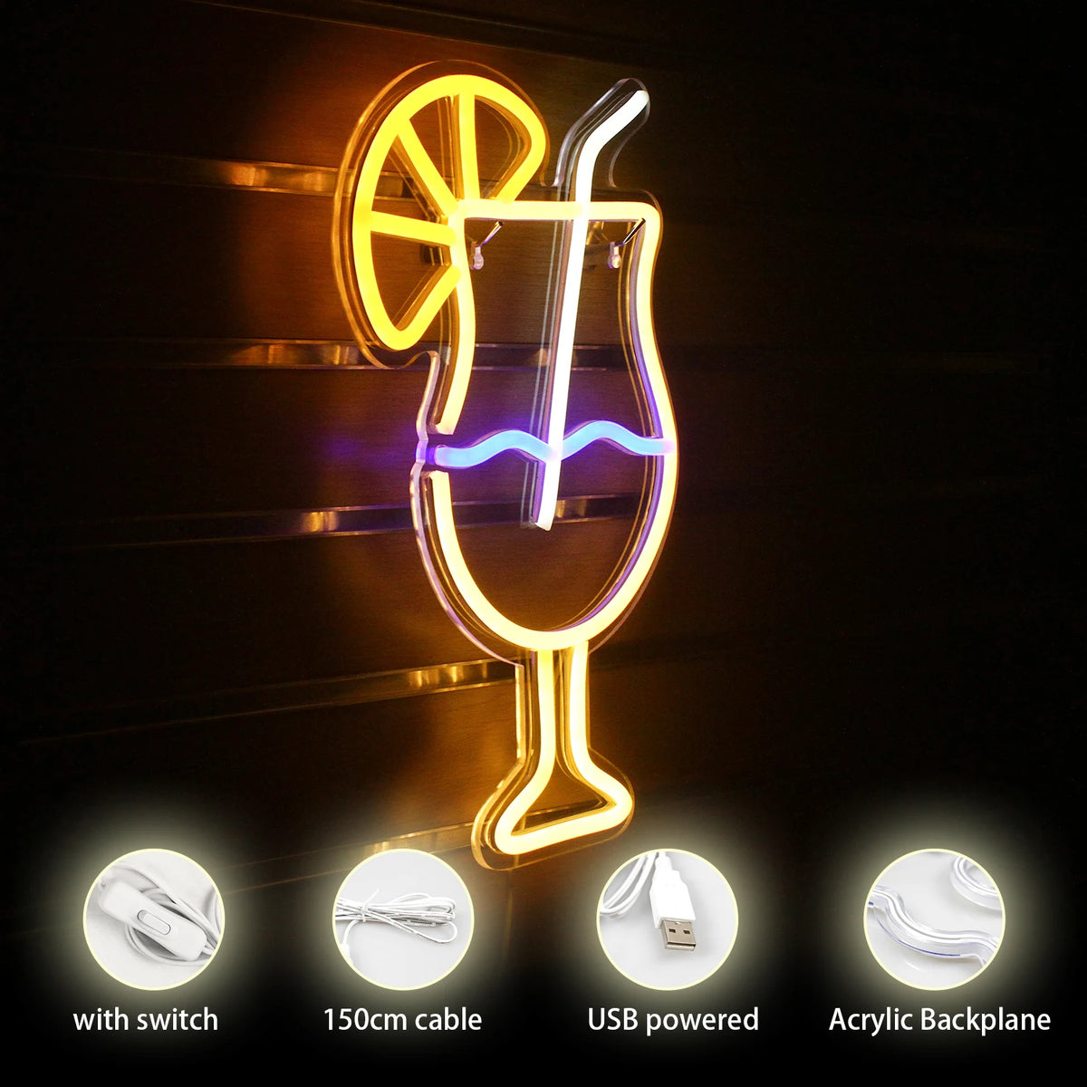Dryckesmugg – LED-neonskylt (5 V USB)