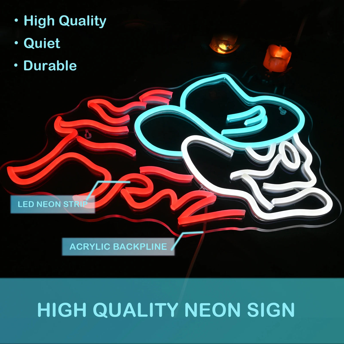 Flammande dödskalle med cowboyhatt – LED-neonskylt (5 V USB)