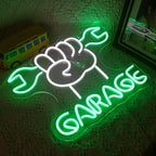 GARAGE – Hand som håller en skiftnyckel – LED-neonskylt (5 V USB)